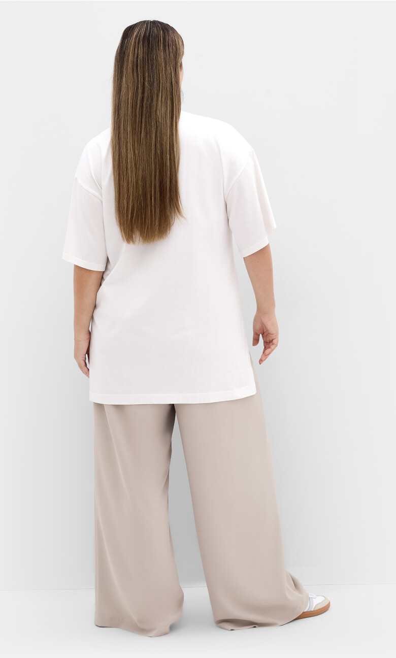 Oversized Split Hem Cotton Tee - ivory