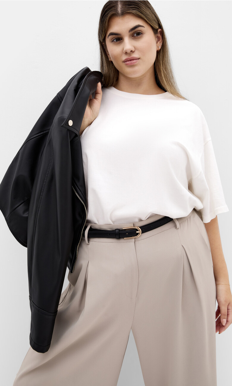 Oversized Split Hem Cotton Tee - ivory