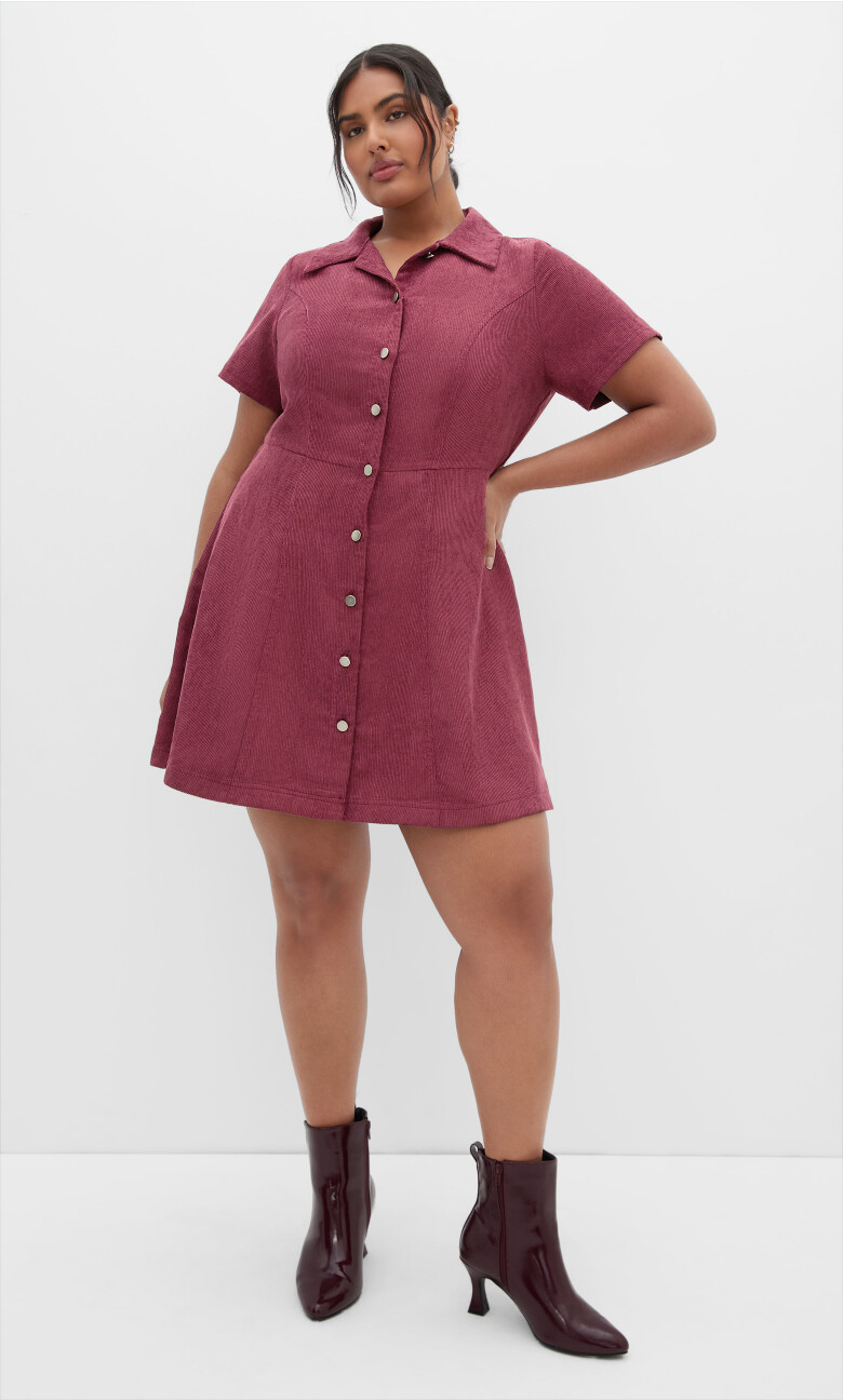 Plus Size Leia Short Sleeve Mini Dress - bordeaux (UPDATED)