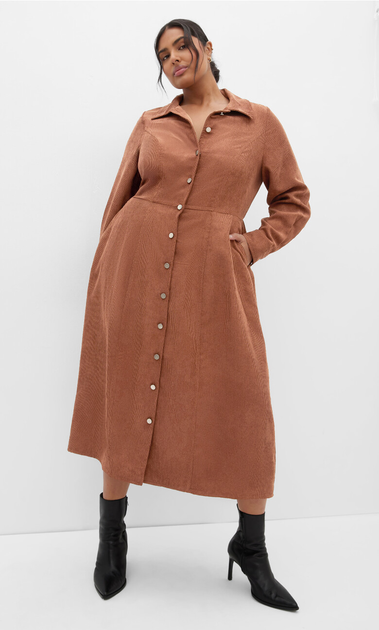 Plus Size Leia Long Sleeve Midi Dress - Cognac (UPDATED)