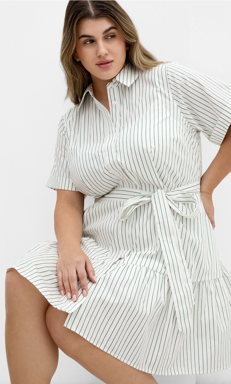 Claire Stripe Shirt Dress - ivory
