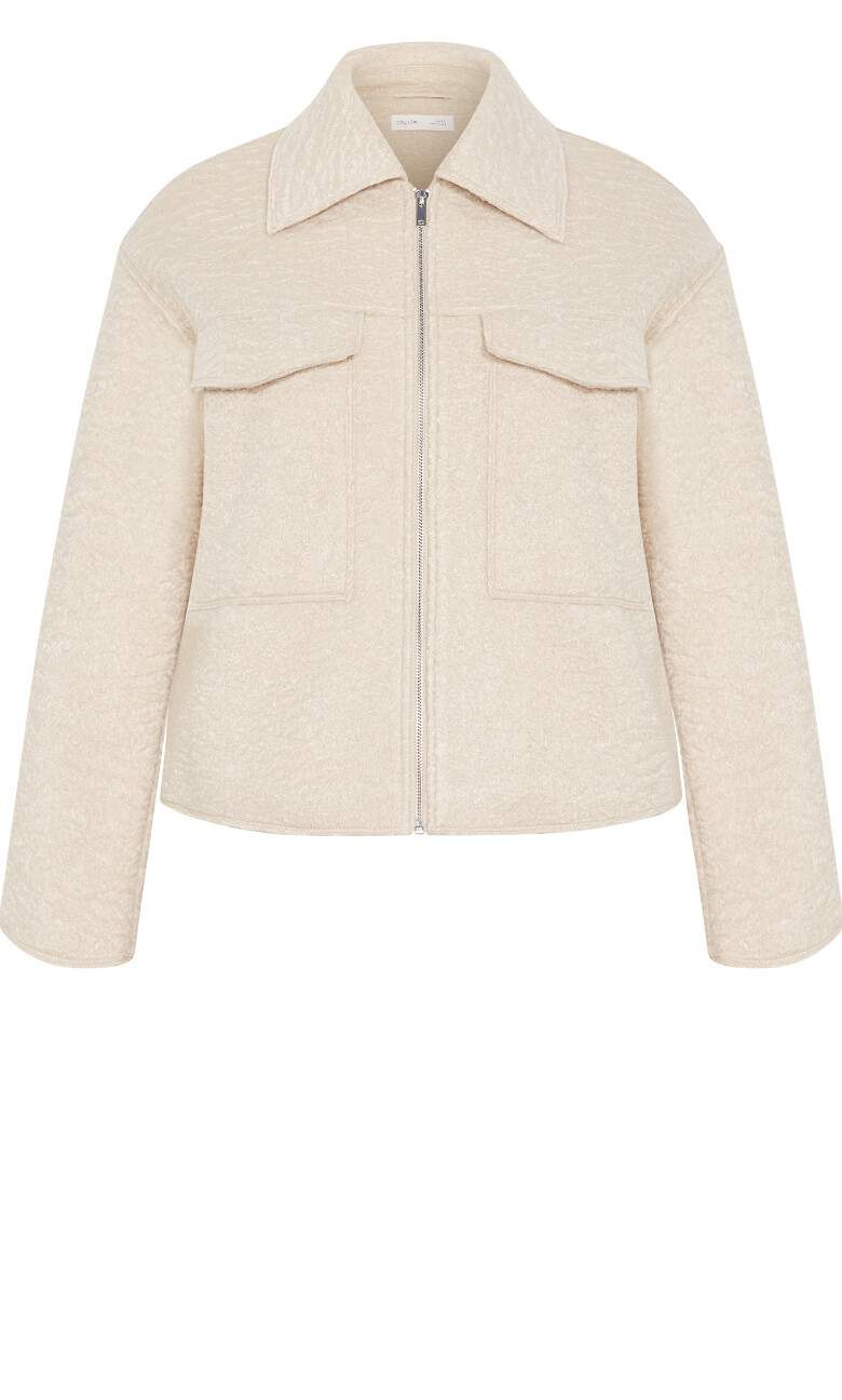 Boucle Zip Front Jacket - taupe