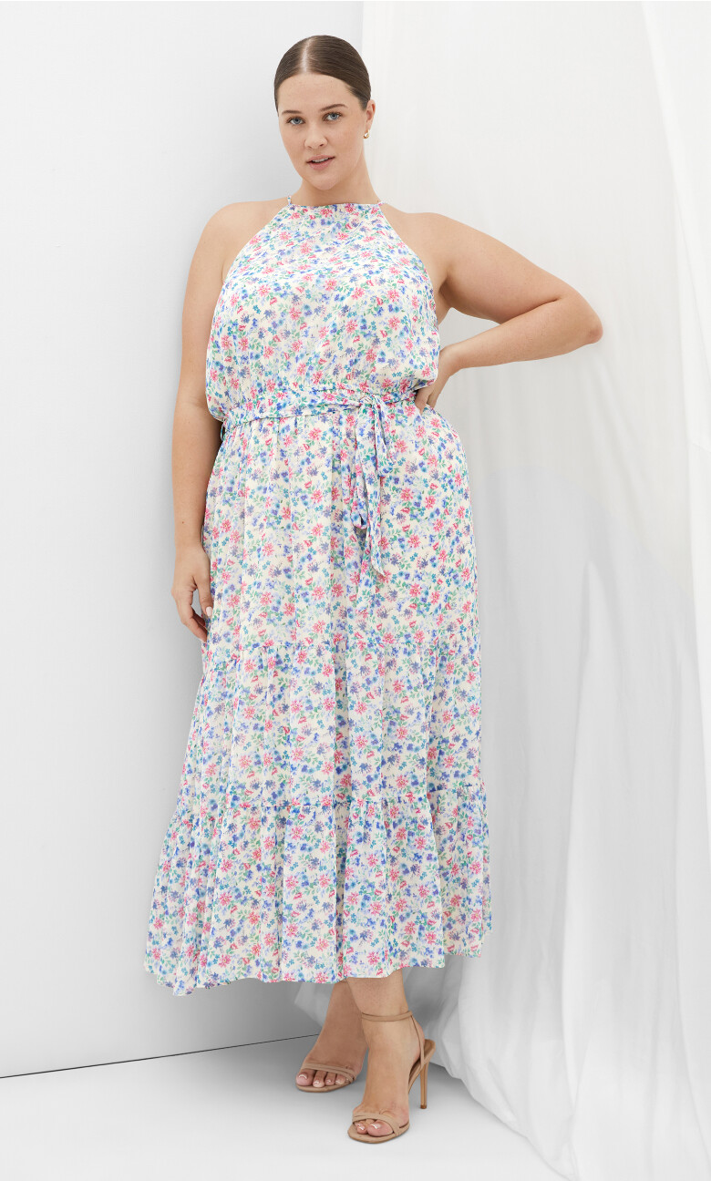 Plus Size Maxi Dress Lidia Print - delicate daisy