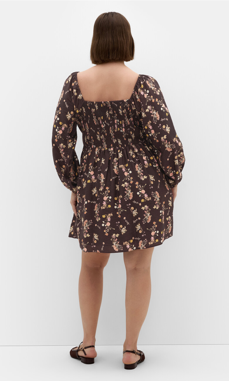 Abbie Long Sleeve Print Mini Dress - cocoa