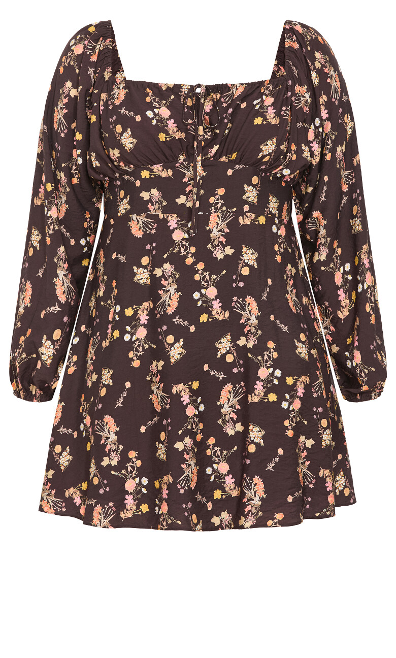 Abbie Long Sleeve Print Mini Dress - cocoa