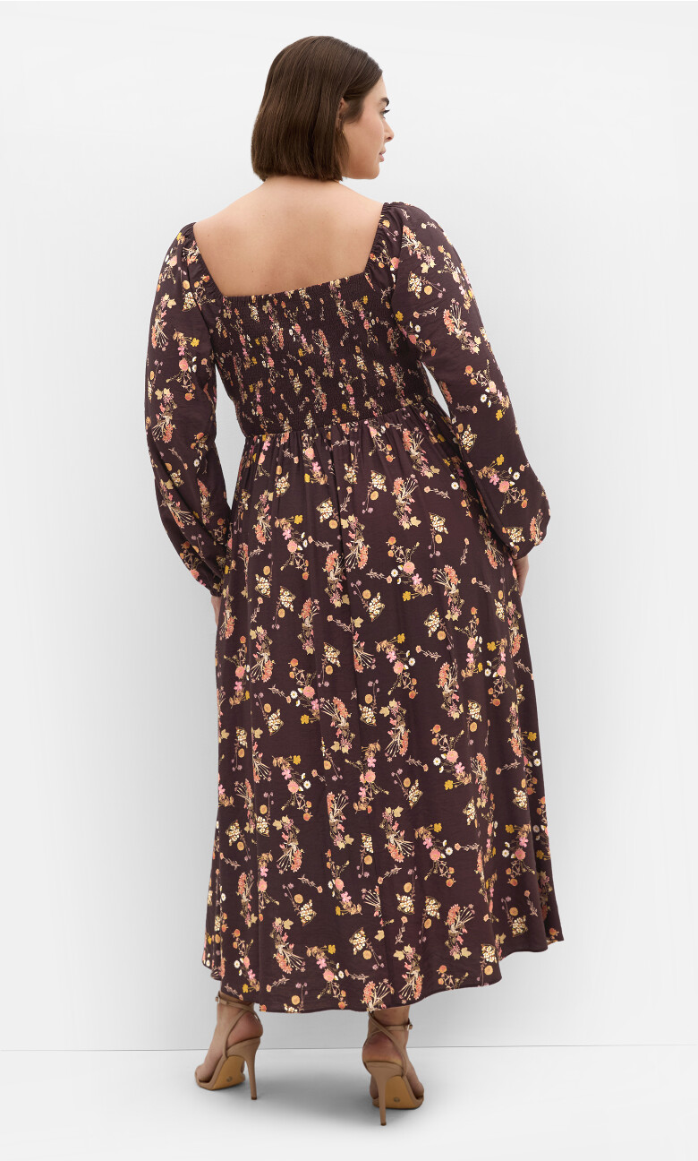 Abbigail Long Sleeve Print Maxi Dress - cocoa