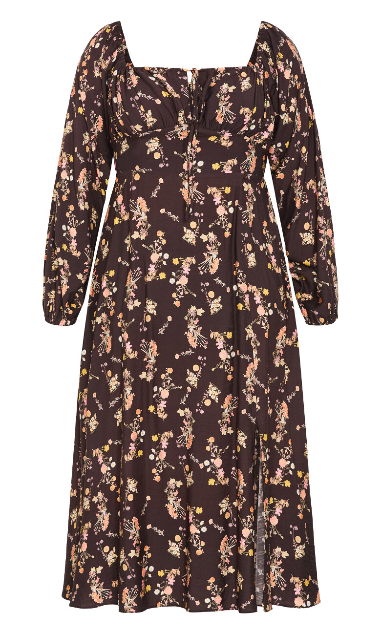 Abbigail Long Sleeve Print Maxi Dress - cocoa
