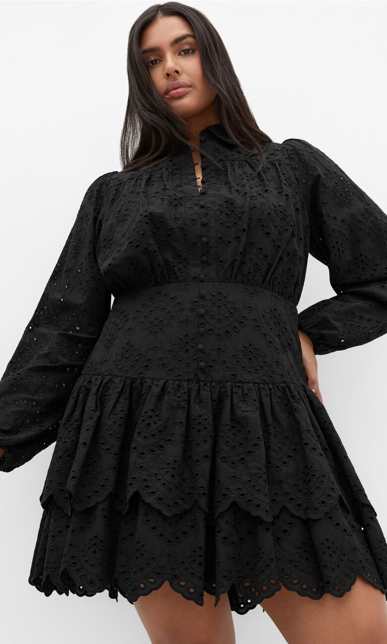Plus Size Tatianna Embroidered Mini Dress - black (UPDATED)