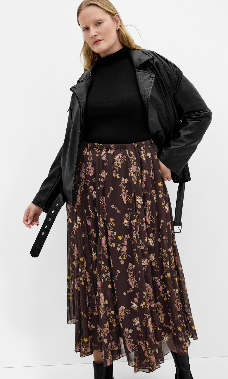 Plus Size Serene Print Midi Skirt - cocoa
