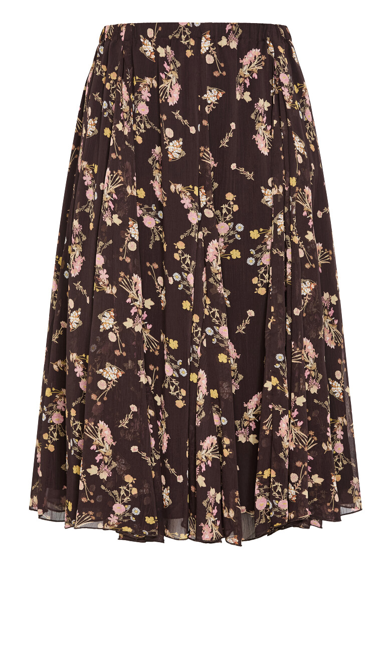 Serene Print Midi Skirt - cocoa