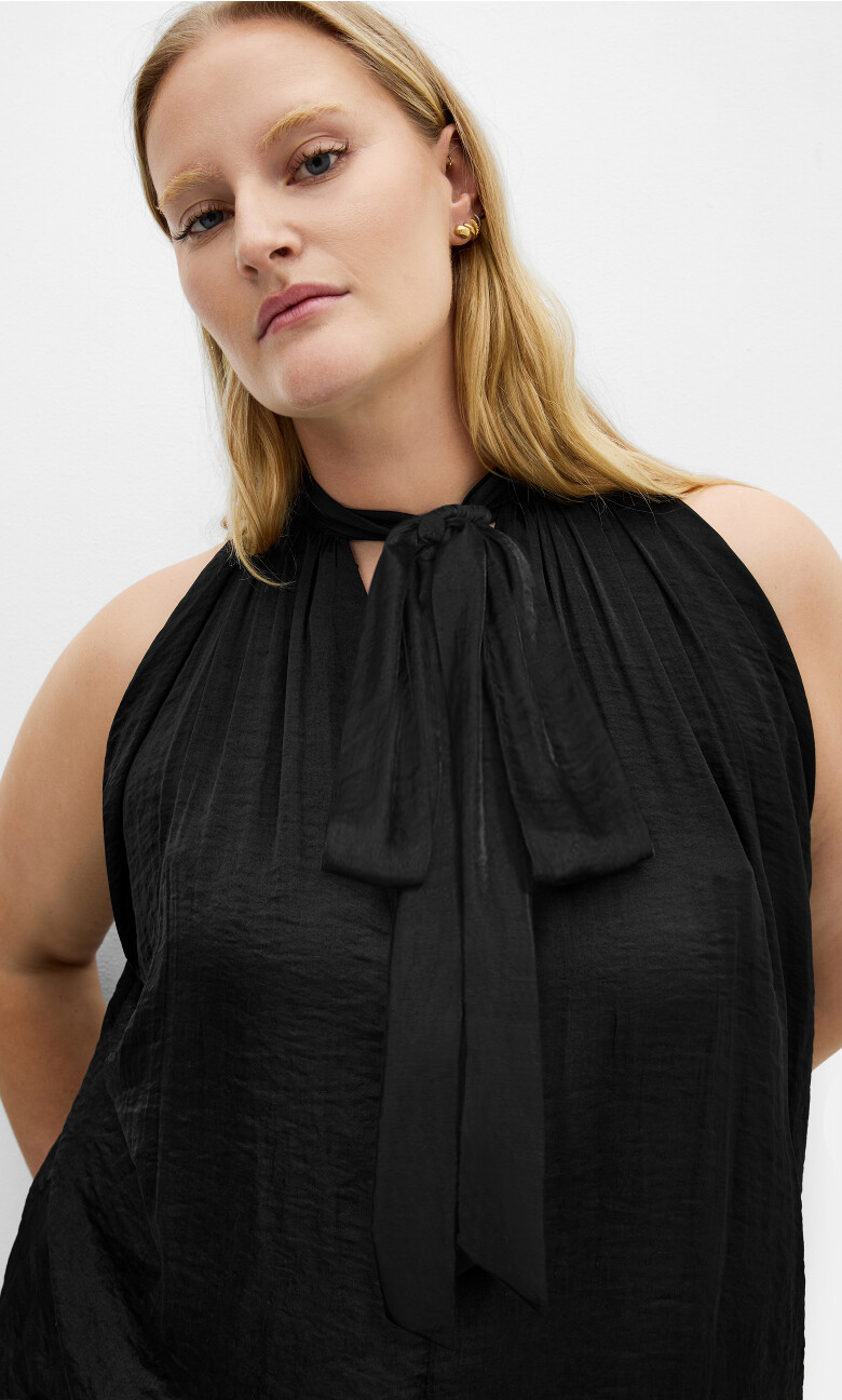 Plus Size Delaney Neck Tie Top - Black (UPDATED)