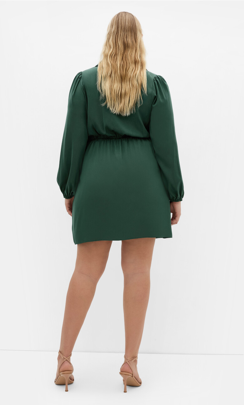 Lianna Gathered Midi Dress - emerald