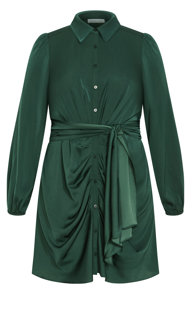 Lianna Gathered Midi Dress - emerald