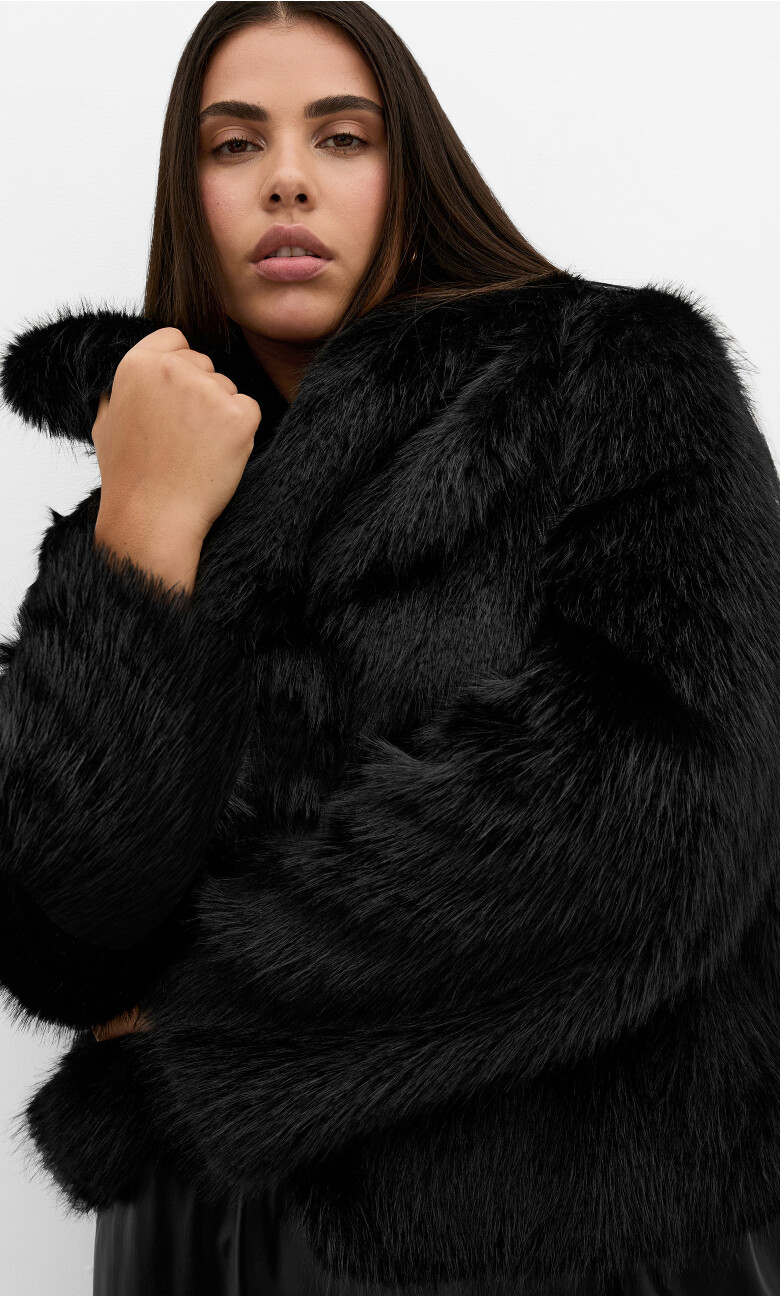 Plus Size Faith Faux Fur Jacket - Black (UPDATED)