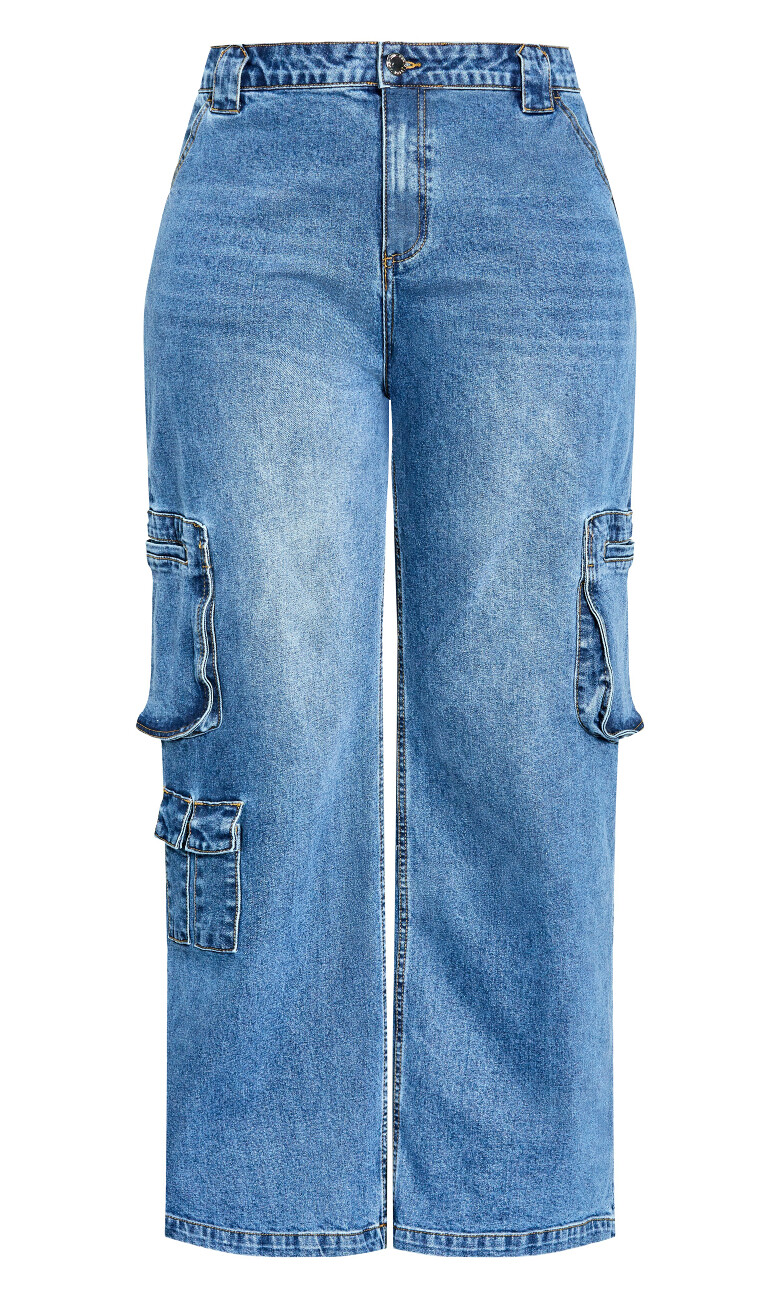 Harley Fit Oaklyn Cargo Wide Leg Jean - mid wash