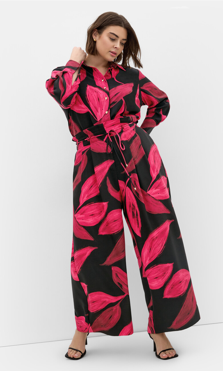 Plus Size Shania Abstract Print Wide Leg Pant - black
