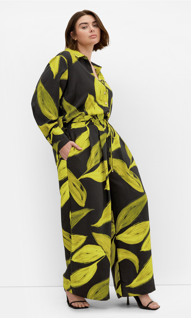 Plus Size Shania Zest Print Wide Leg Pant - Black (UPDATED)