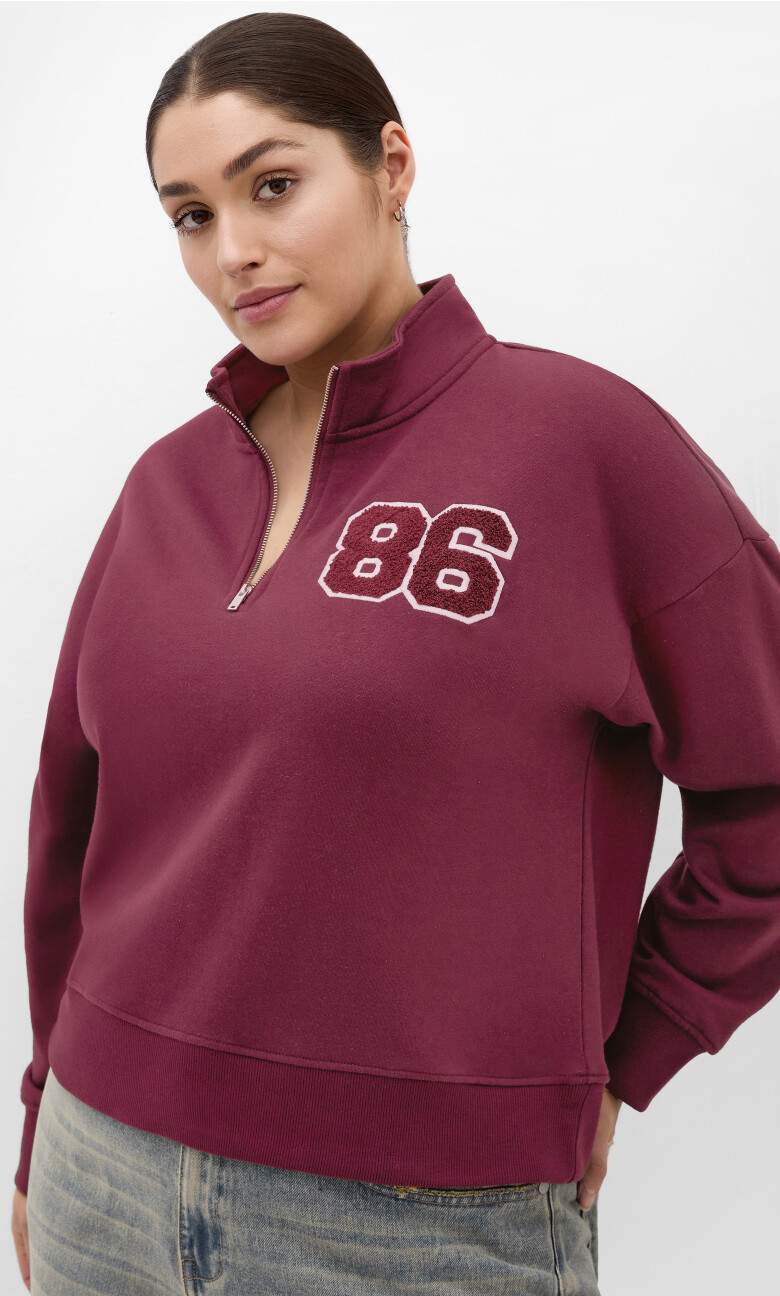Plus Size Bliss Half Zip Sweatshirt - cherry