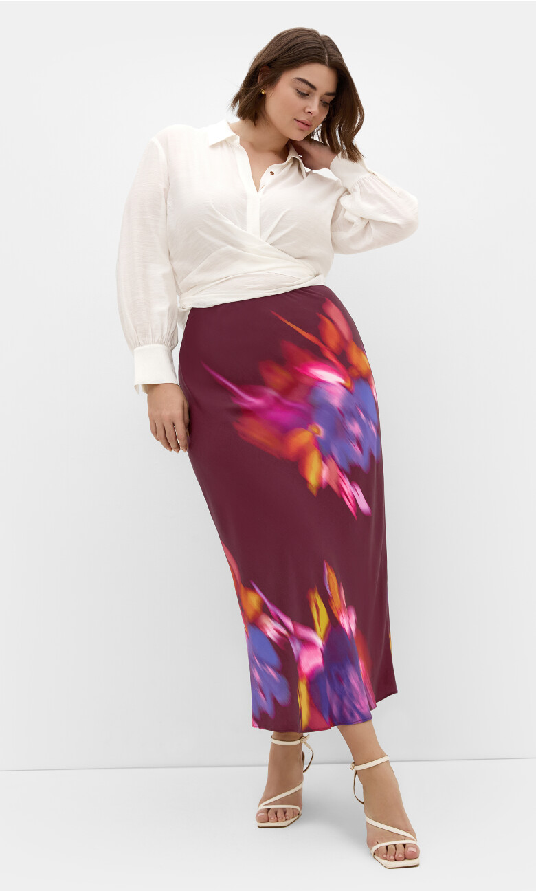 Plus Size Sienna Print Midi Skirt - dark cherry (UPDATED)