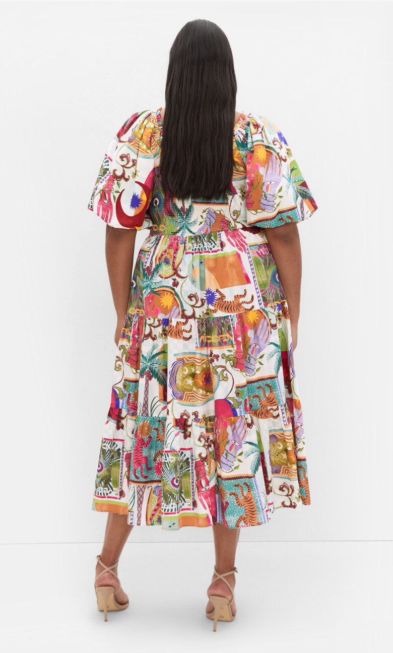 Simona Print Puff Sleeve Dress - neutral
