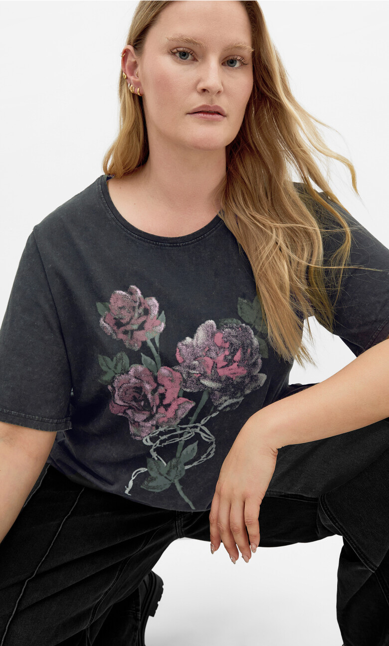 Plus Size Ryan Rose Print Tee - grey wash (UPDATED)