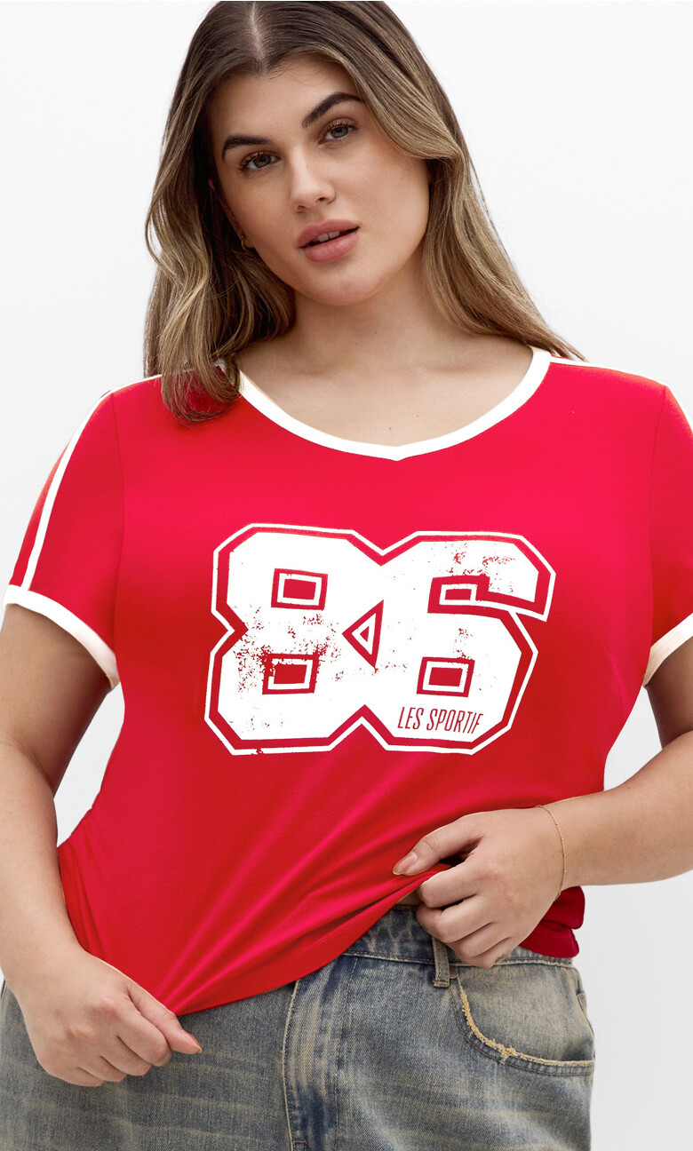 Plus Size Micro Sport Print Tee - Red (UPDATED)