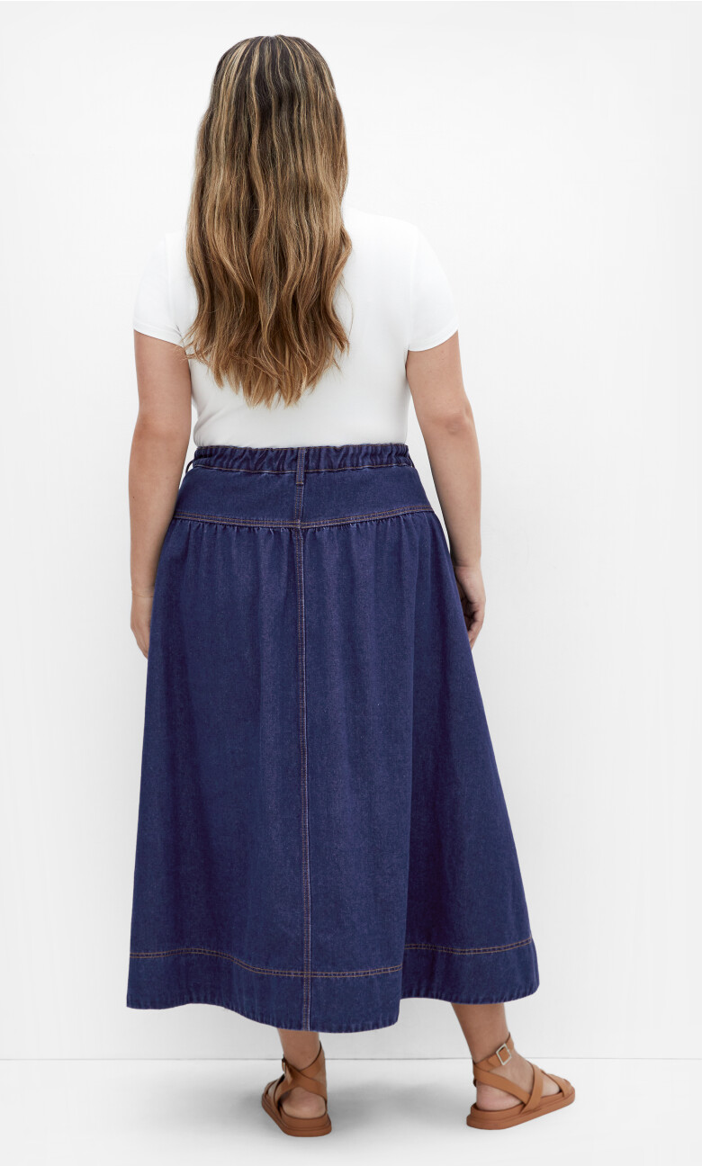 Ari Denim Midi Skirt - dark denim