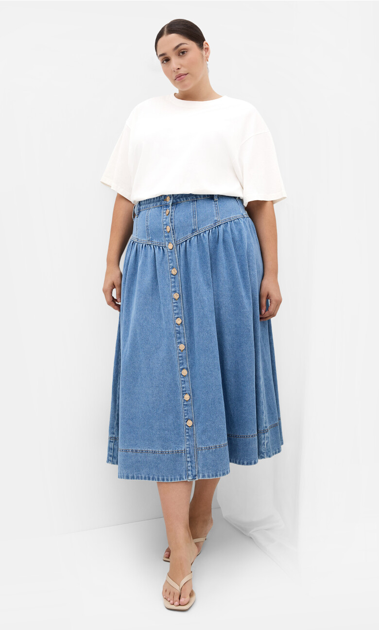 Plus Size Ari Denim Midi Skirt - light wash