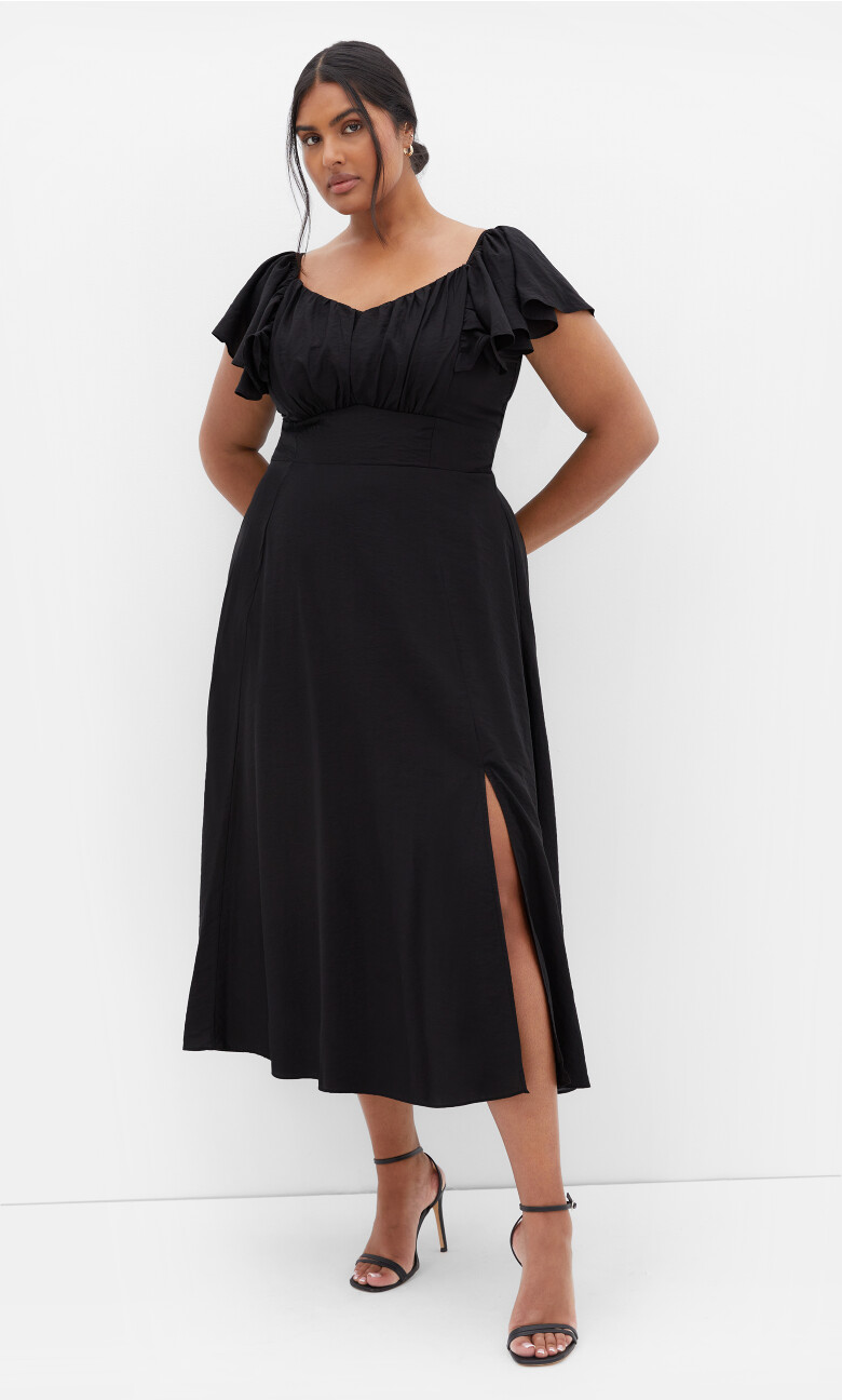 Plus Size Alisia Tie-Back Midi Dress - black