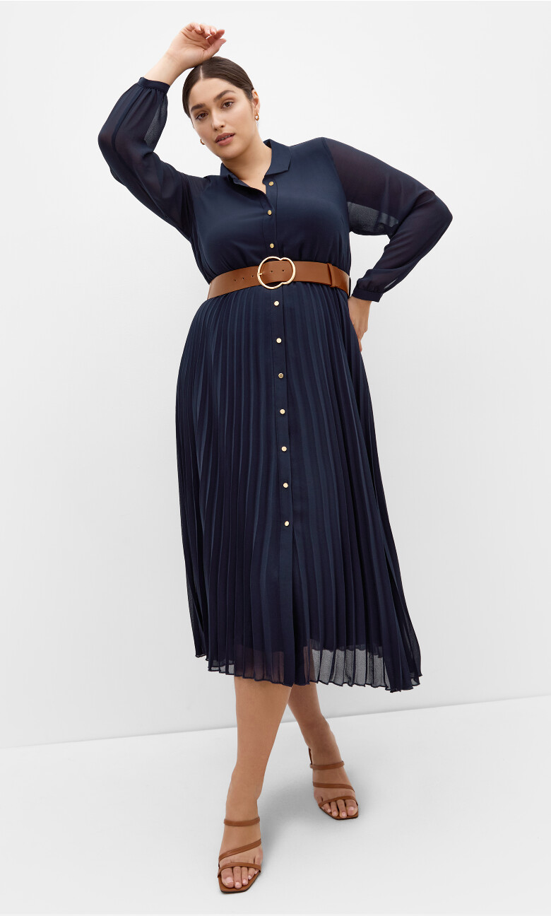 Plus Size Honey Lane Pleat Midi Dress - navy (UPDATED)