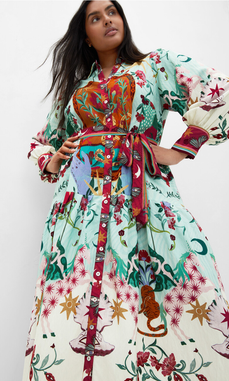 Plus Size Ezra Print Maxi Dress - mint