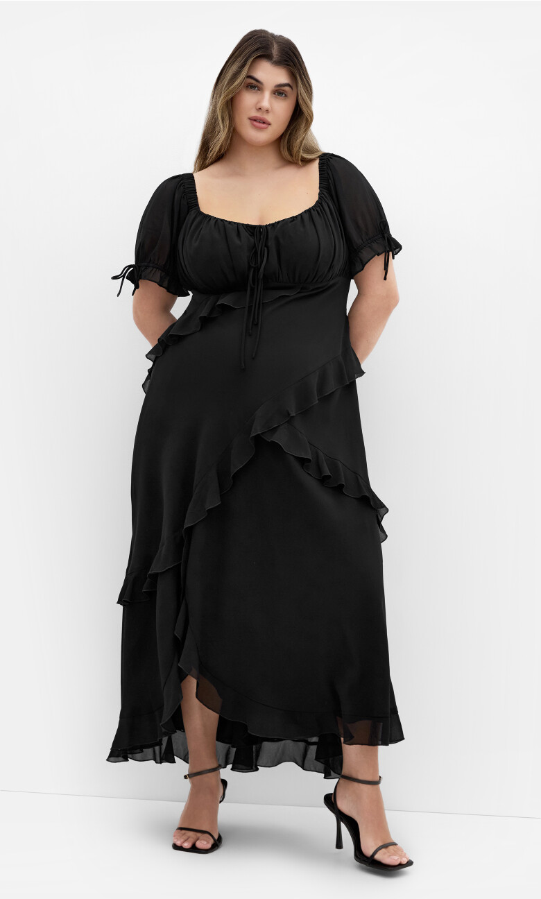 Plus Size Shayla Ruffle Maxi Dress - black (UPDATED)