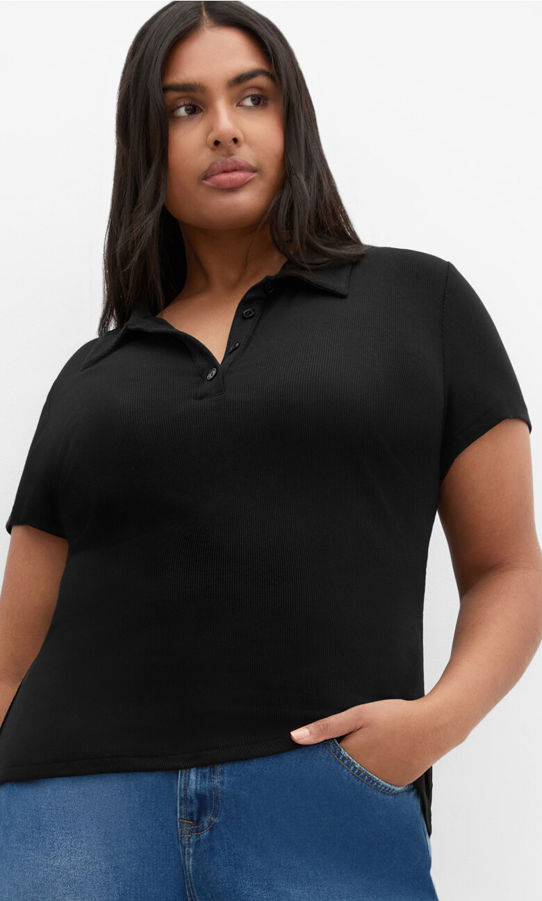 Plus Size Polo Rib Tee - black
