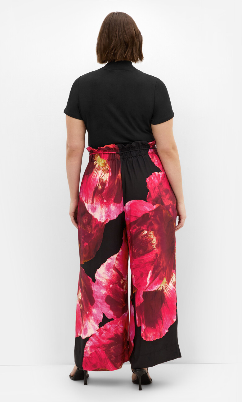 Shania Floral Print Wide Leg Pant - black