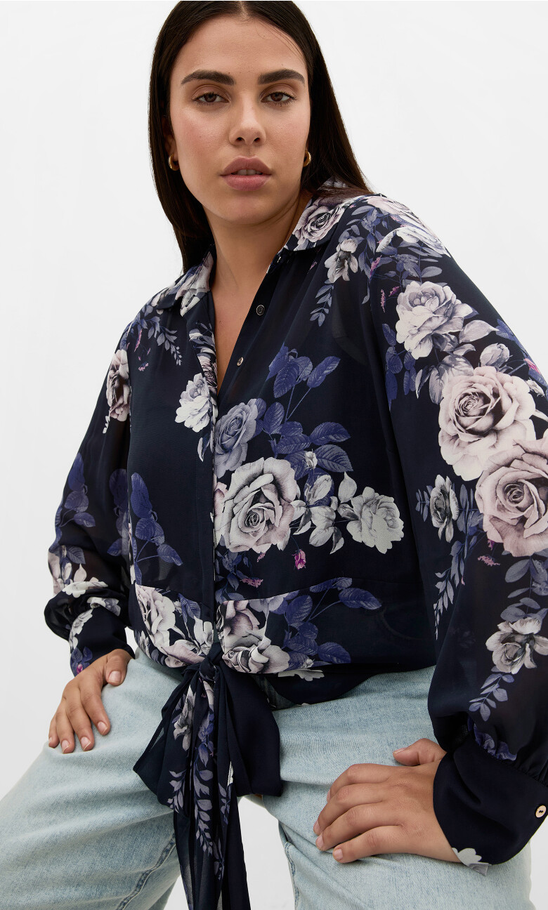 Plus Size Janine Print Shirt - Navy