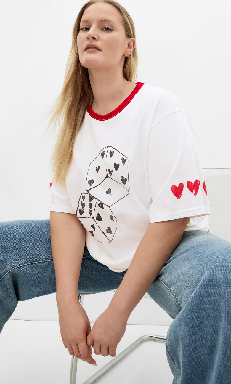 Plus Size Roll The Dice Oversized Tee - ivory (UPDATED)