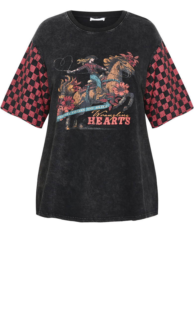 Wrangling Hearts Oversized Tee - black wash