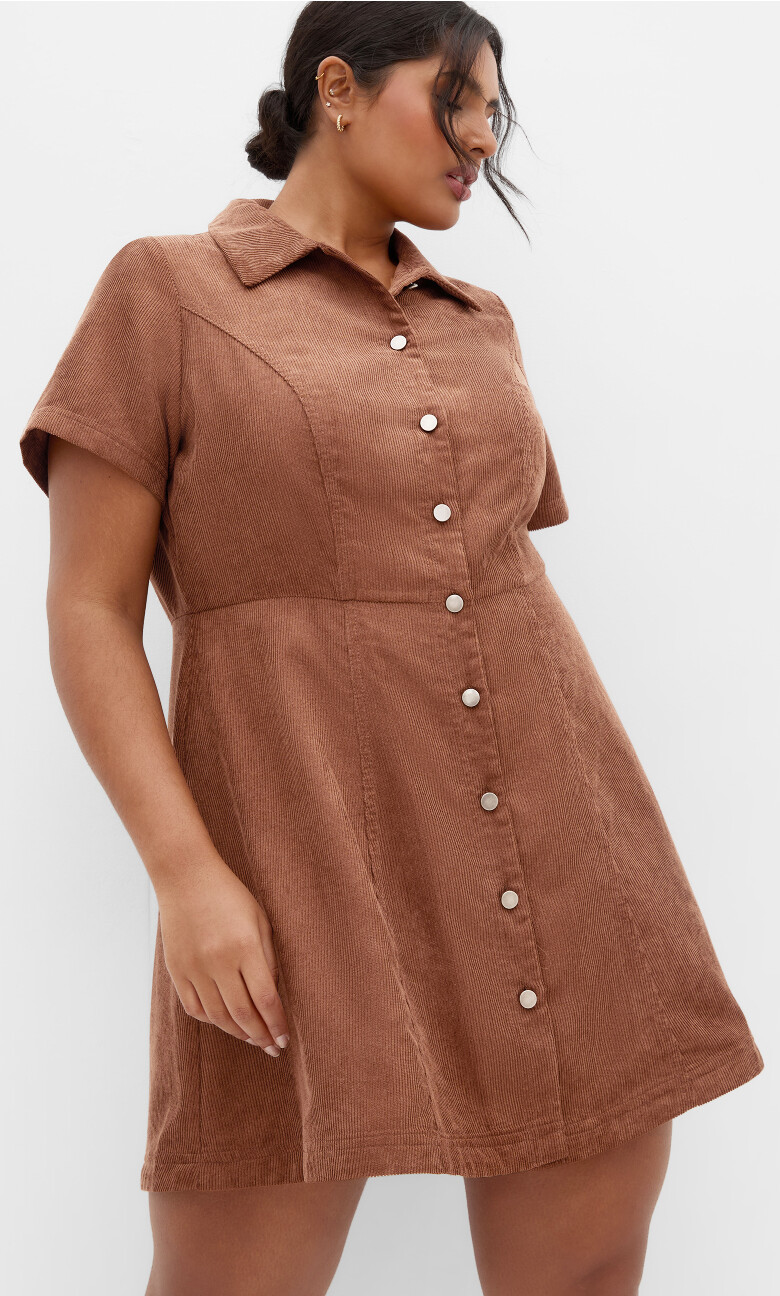 Plus Size Leia Short Sleeve Mini Dress - dark cognac