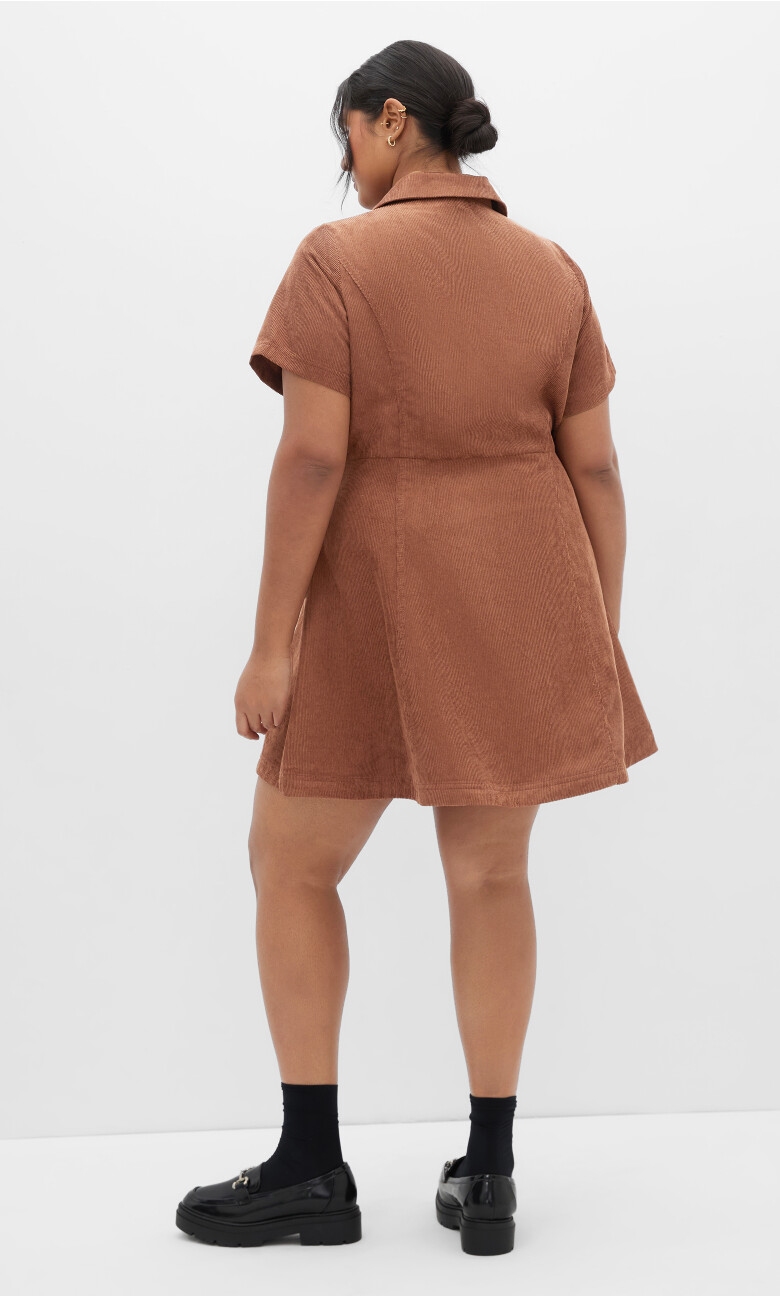 Leia Short Sleeve Mini Dress - dark cognac