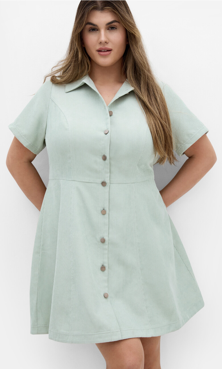 Plus Size Leia Short Sleeve Mini Dress - light sage
