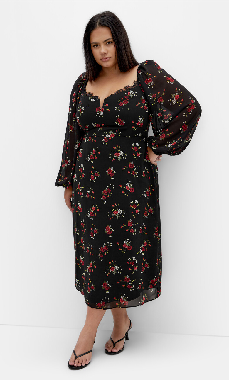 Plus Size Orla Print Midi Dress - black