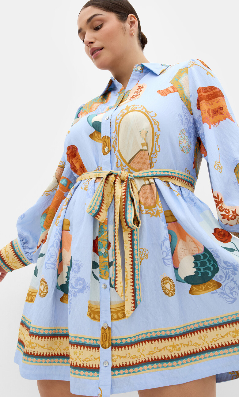 Plus Size Ezra Print Mini Dress - baby blue (UPDATED)