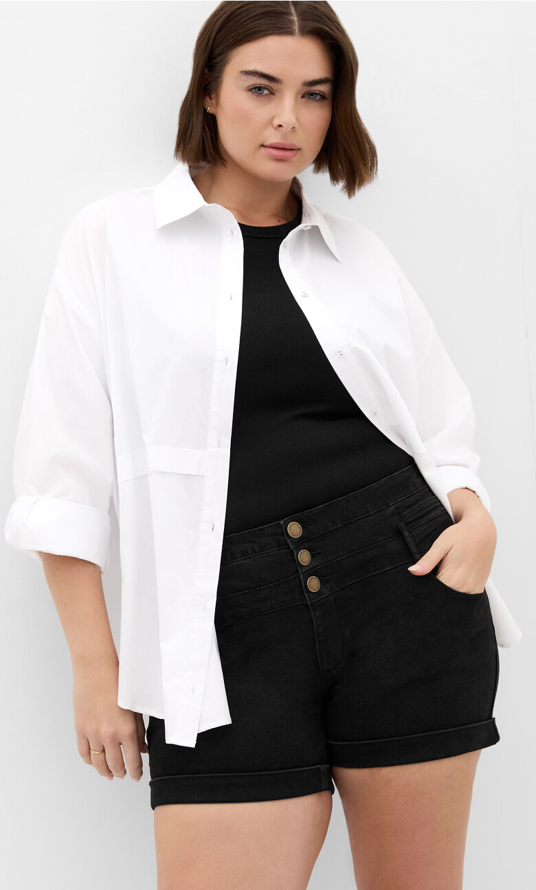 Plus Size Short Hi Waist Denim Short - black
