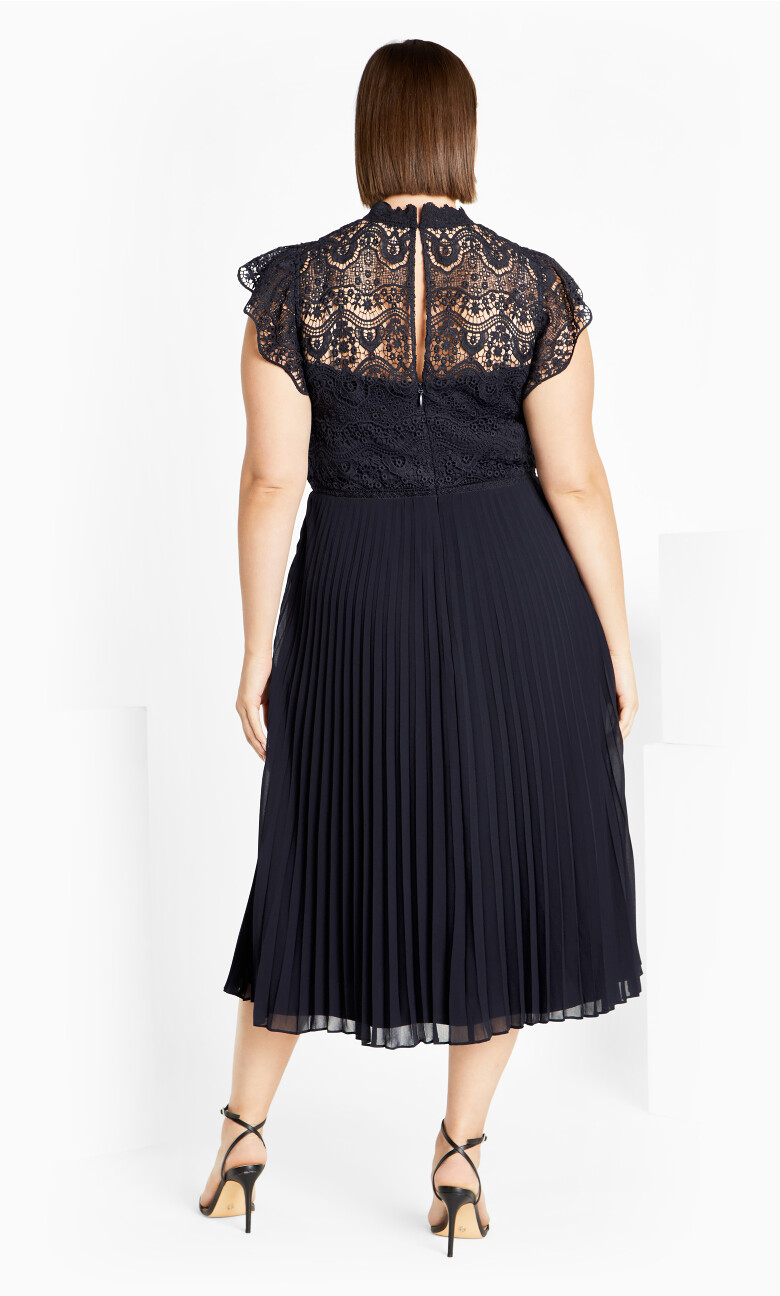 Livia High Neck Lace Midi Dress - navy