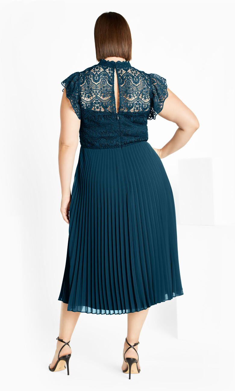 Livia High Neck Lace Midi Dress - peacock
