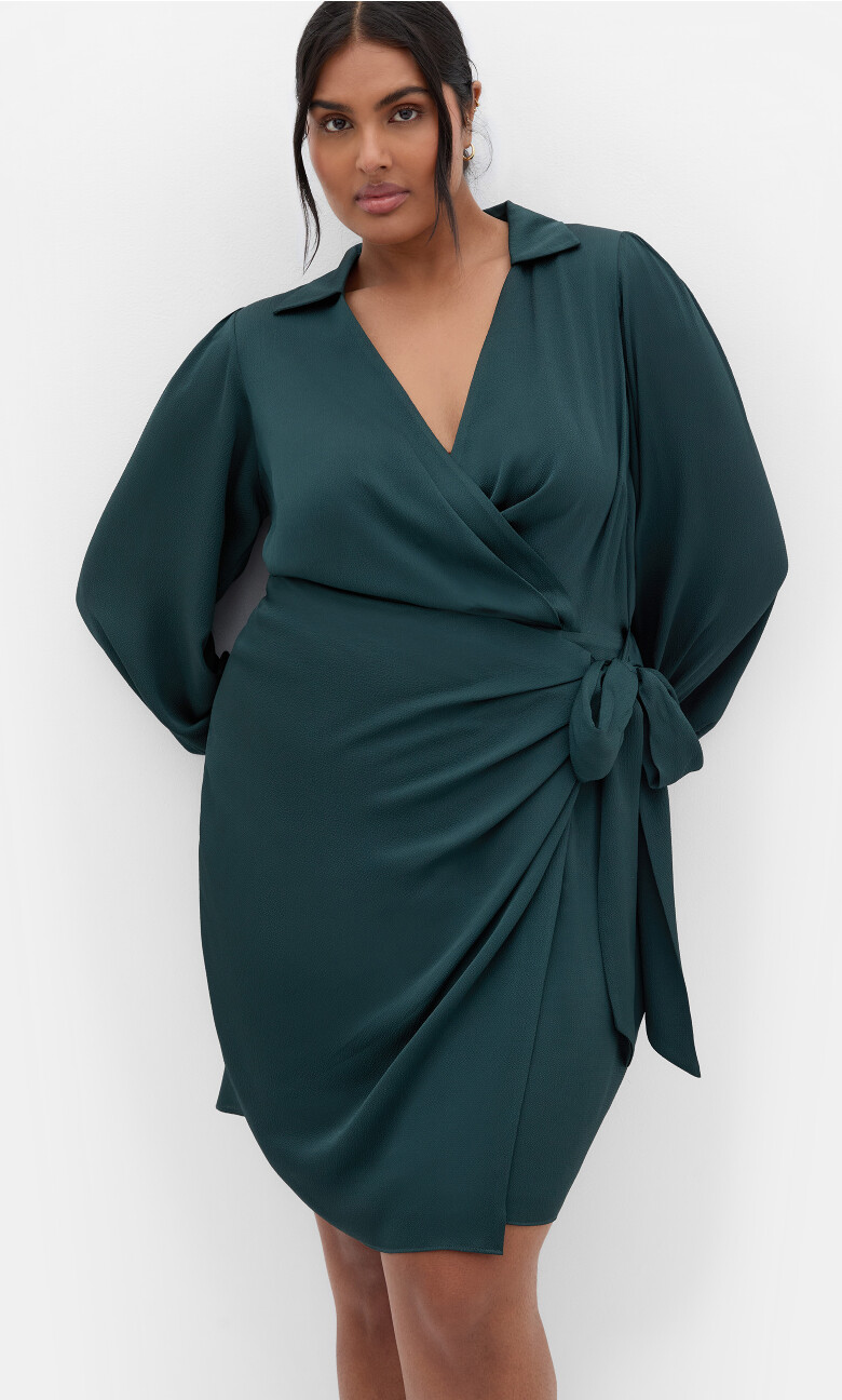 Plus Size Genevieve Wrap Dress - Hunter Green