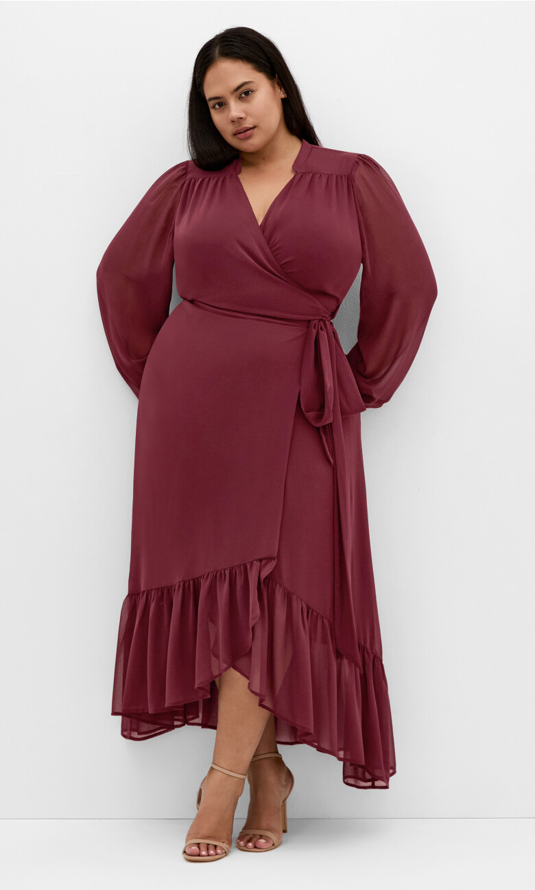 Rylie Wrap Maxi Dress - burgundy