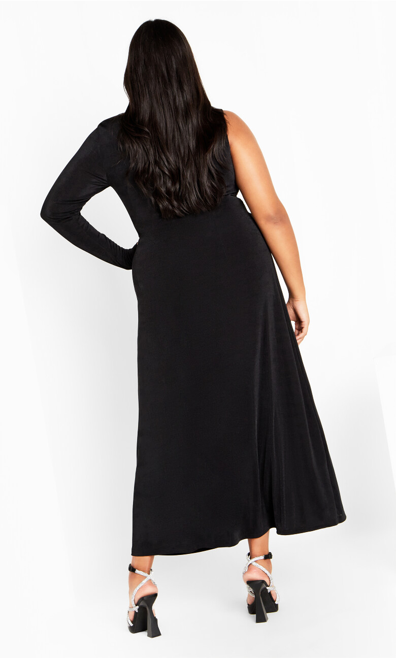 Paola One Sleeve Hardware Maxi Dress - black