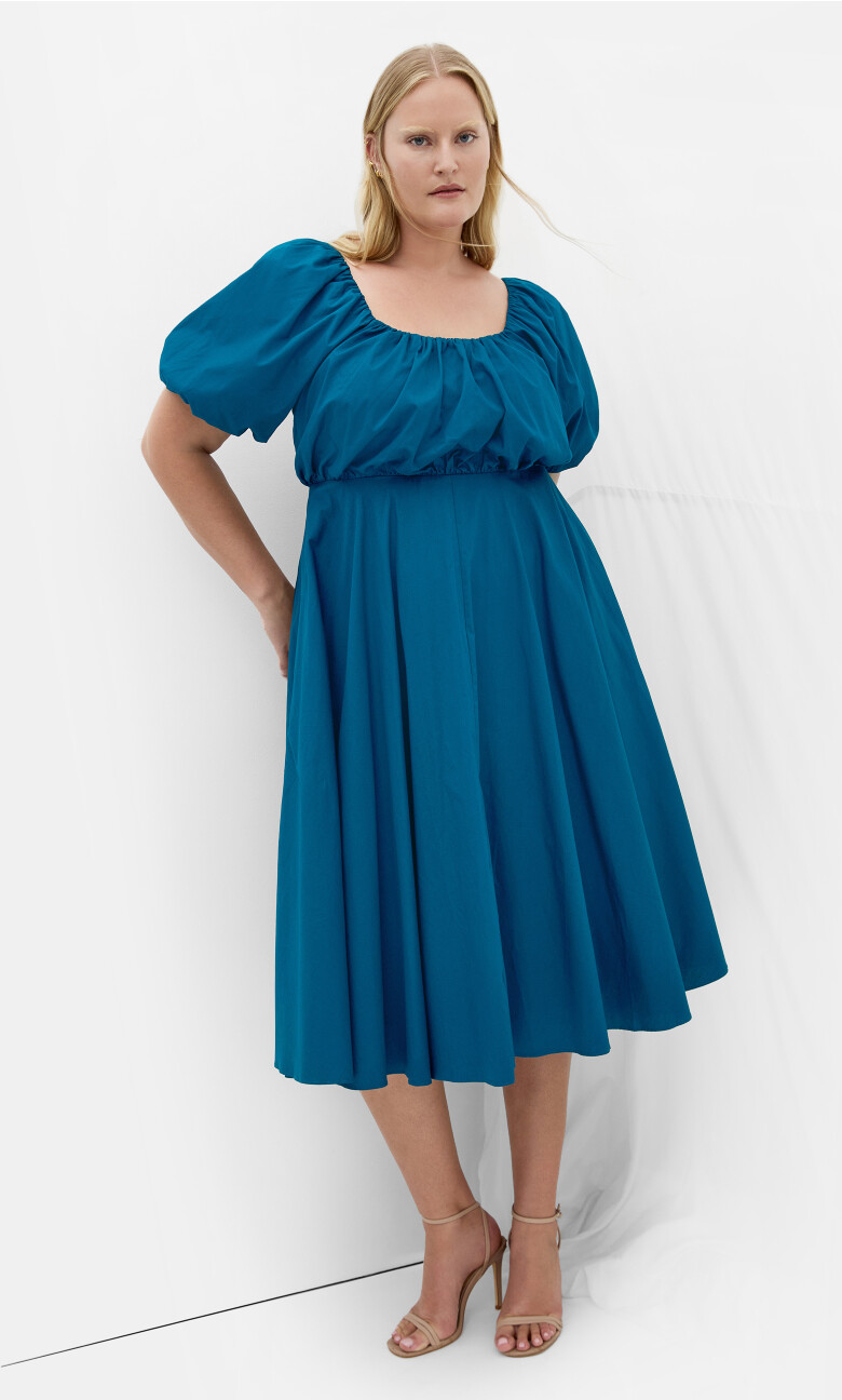Plus Size Rosabella Puff Sleeve Midi Dress - poseidon