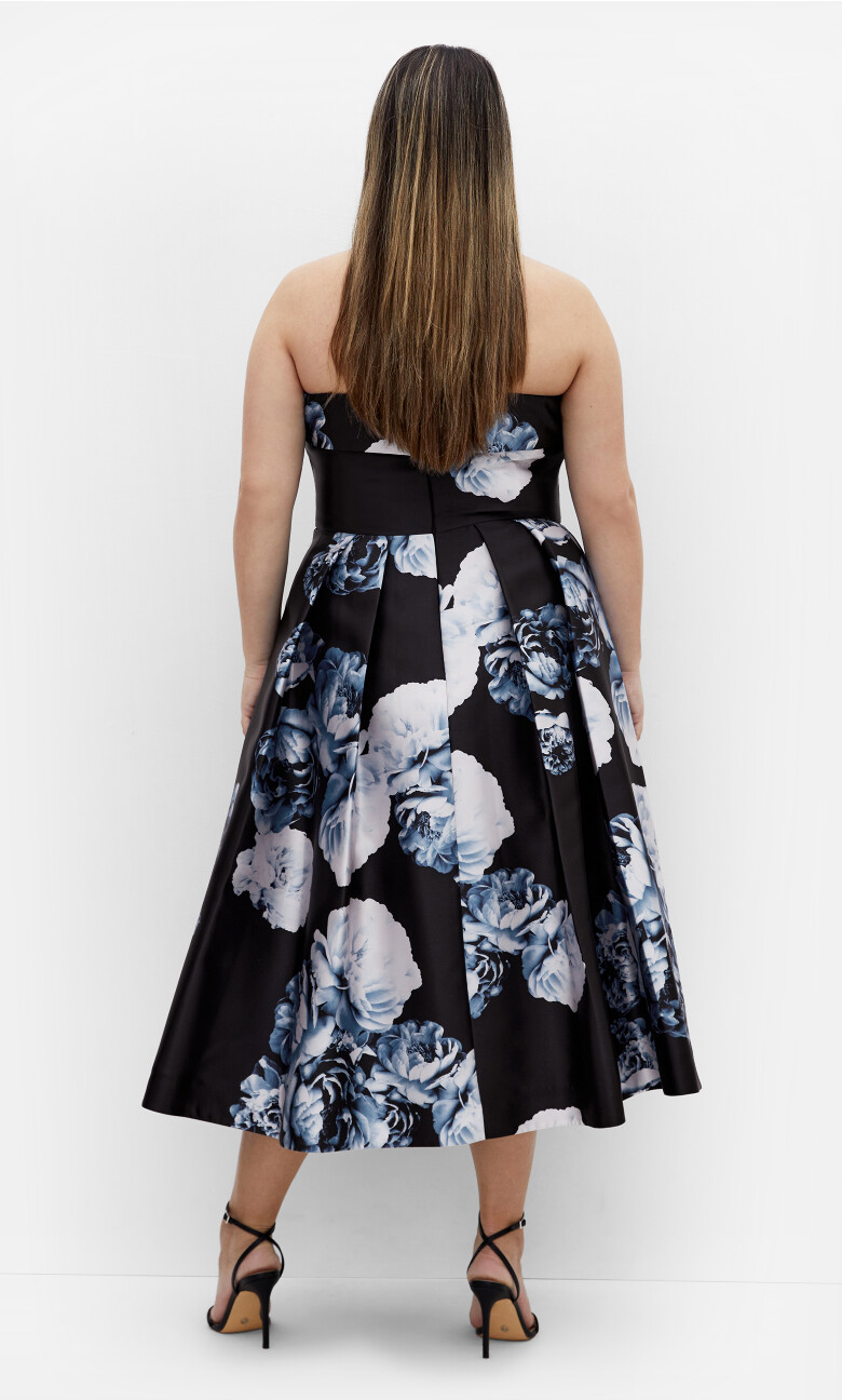 Tiffany Bloom Strapless Midi Dress - blue rose